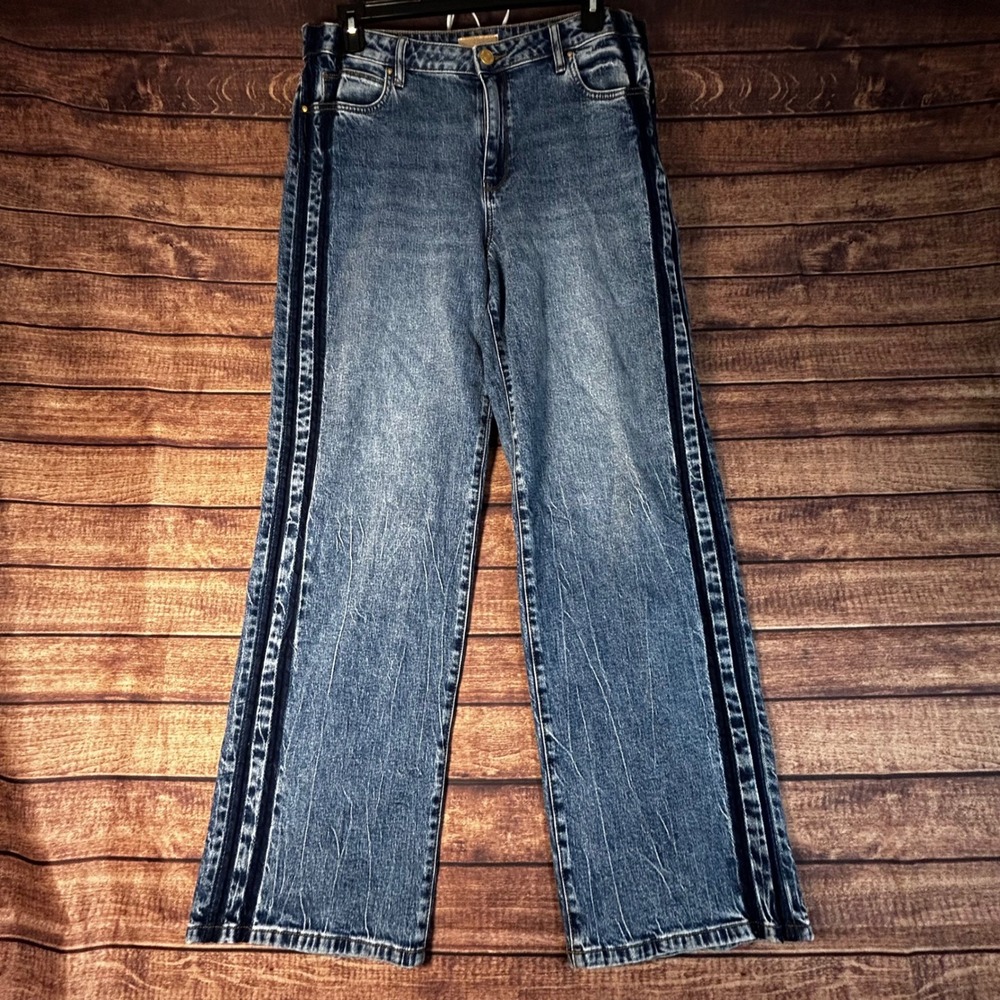 Kut from the Kloth Sienna  Side Stripe High Waist Jeans Medium Acid Wash Size 14